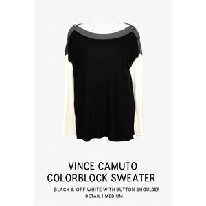 Vince Camuto Women’s Medium Colorblock Sweater Black Off White Button Shoulder